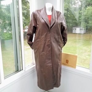 Terry Lewis Full Length Dark Brown Leather Coat